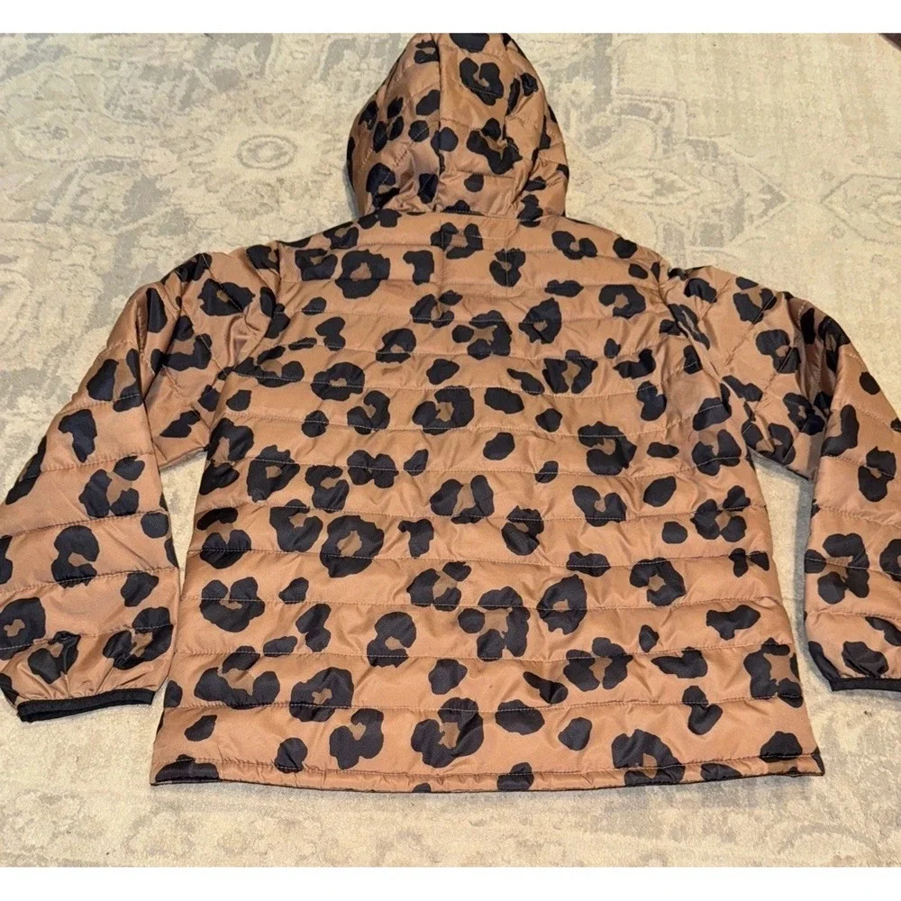 GAP Big Girls Cheetah Brown Black Print Cold Control Jacket w/‎ Hood Sz 16 XXL